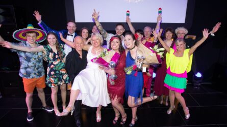 Group photo of dancing contestants