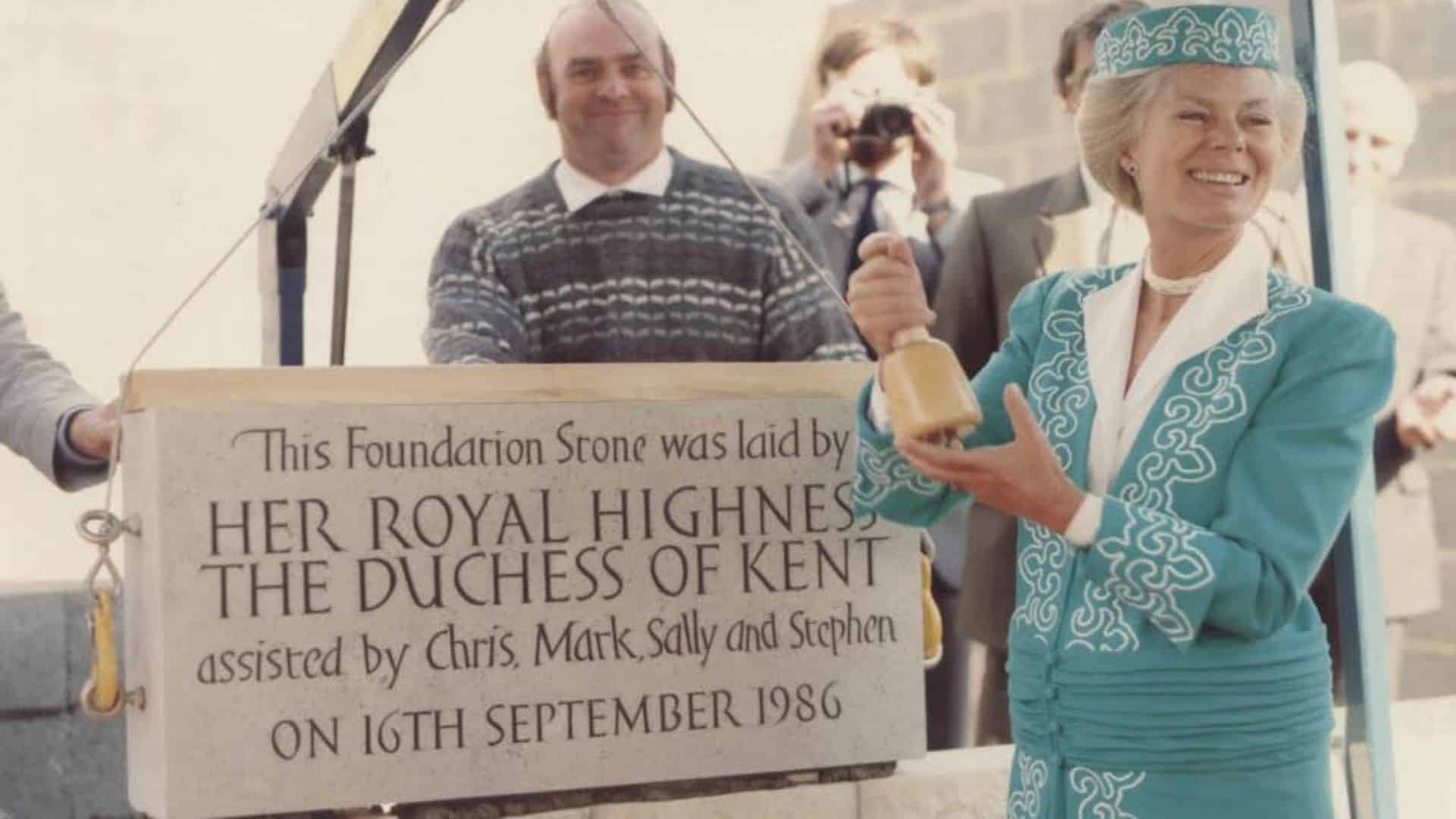 The duchess of kent laying a foundation stone in 1986.