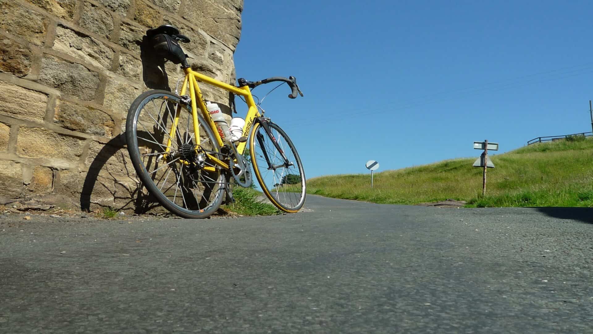 Bike leaning against a wall.