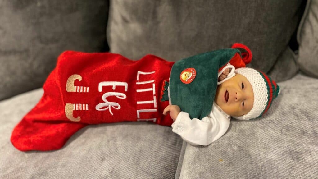 Baby Joey in a Christmas stocking