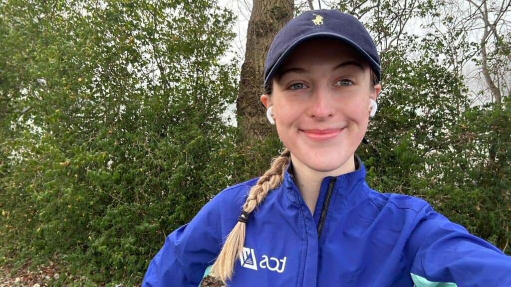 London Marathon runner Becky smiling.