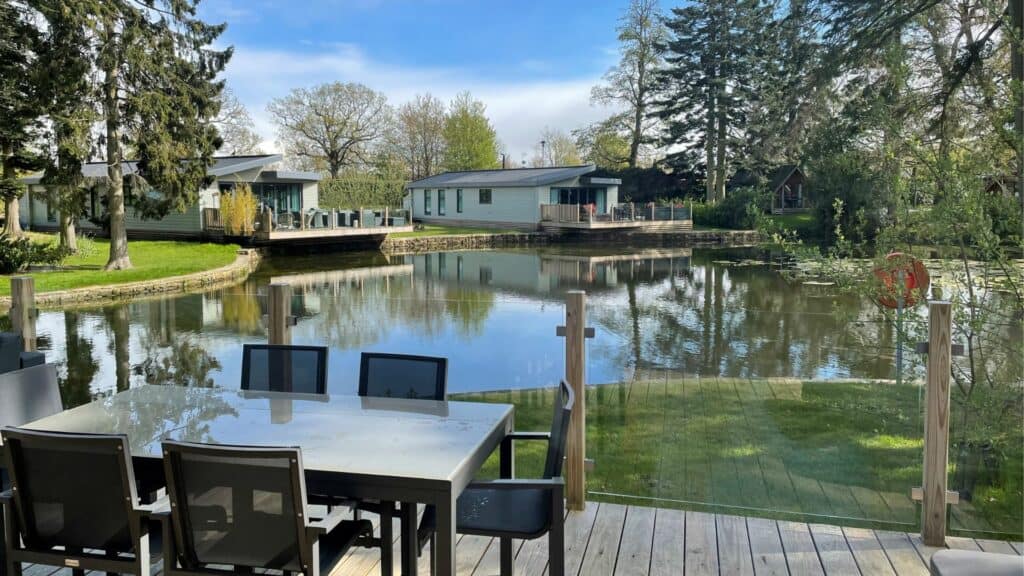 Lodge overlooking lake.