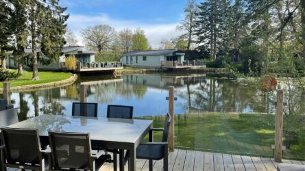 Lodge overlooking lake.