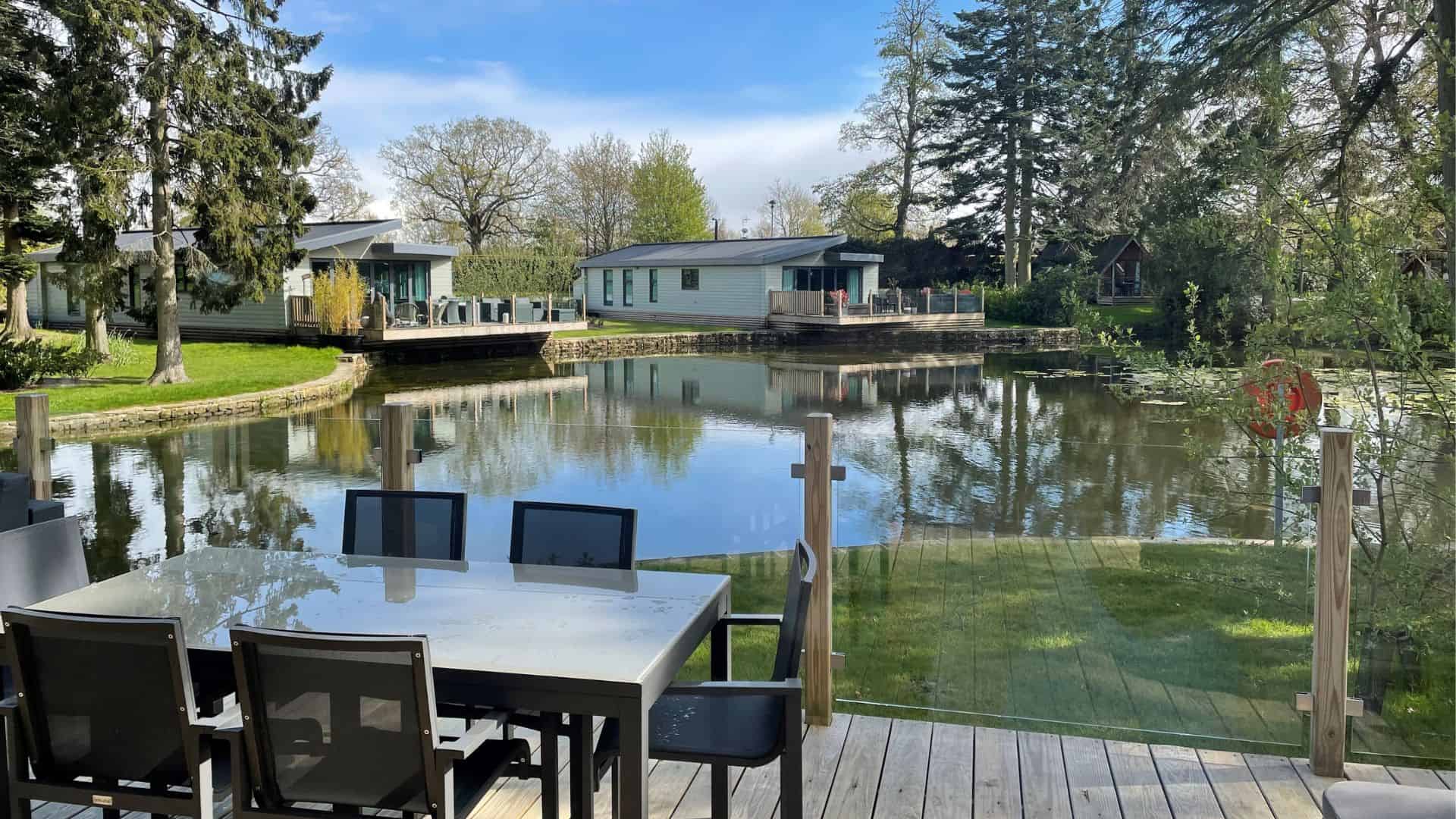 Lodge overlooking lake.
